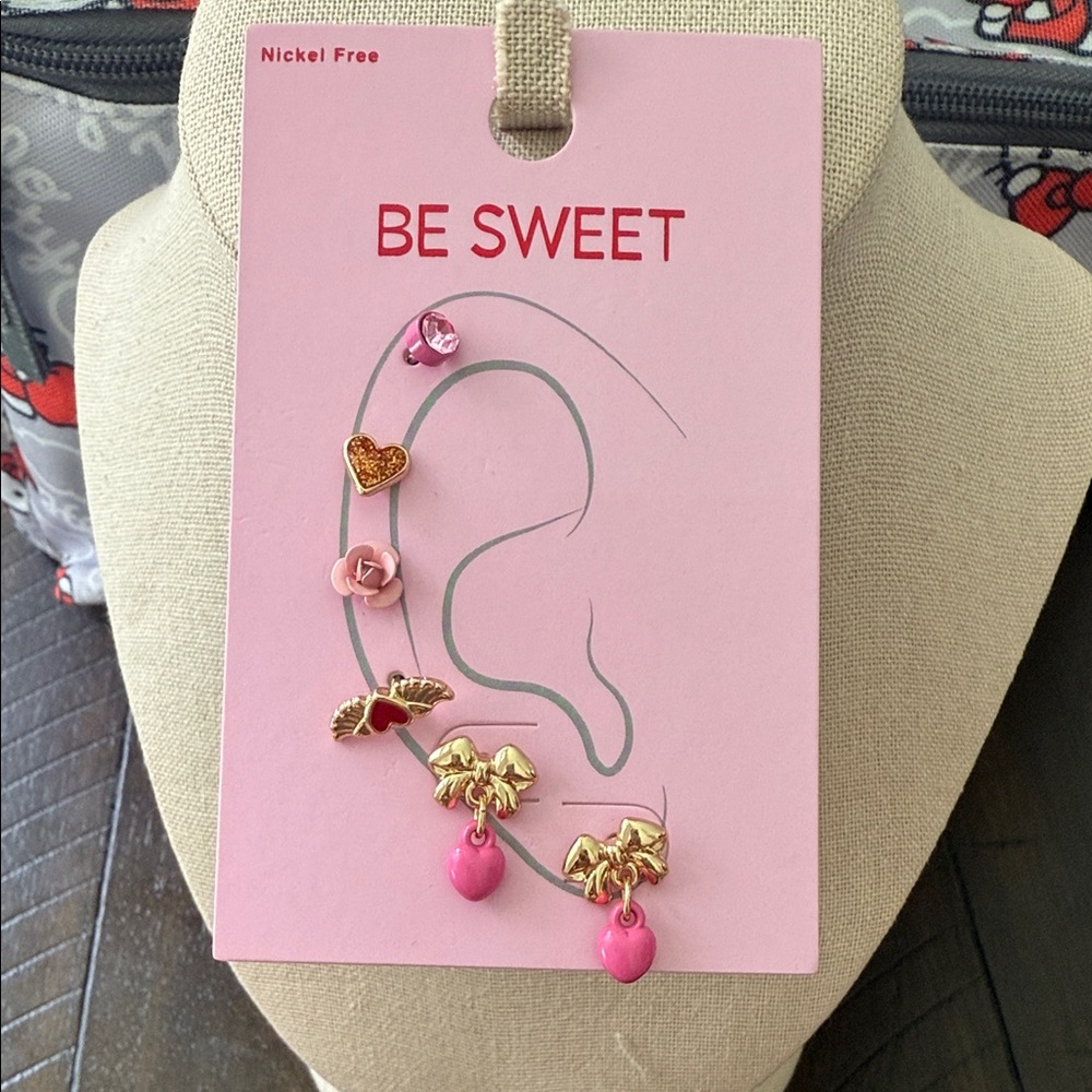 Pink and Gold Heart Earrings Set